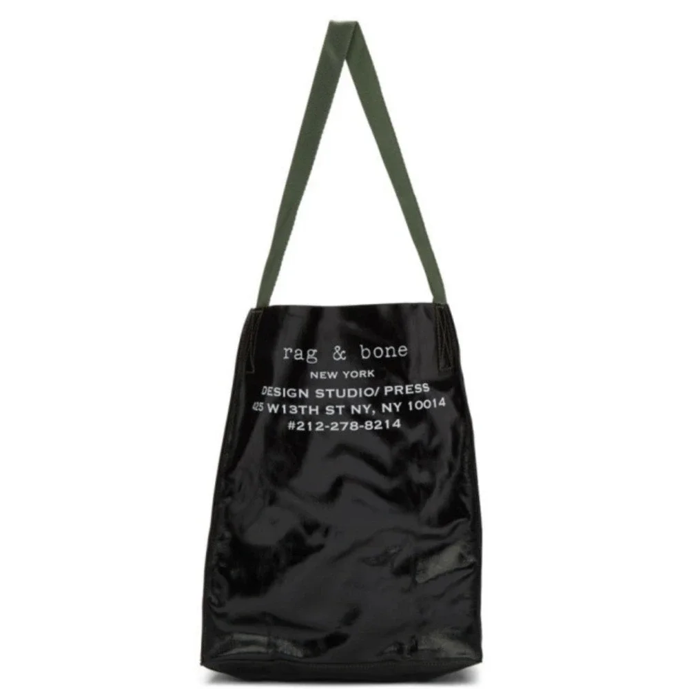 Rag & Bone Tote Bag Womens OS Black Excellent Patent Design Studio‎ Logo Olive